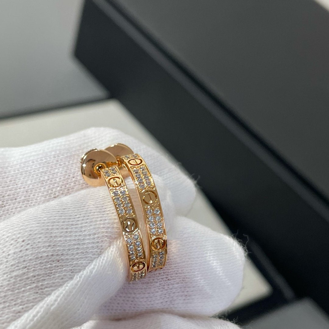 [Aurora]LOVE DIAMOND PINK GOLD HOOP EARRINGS