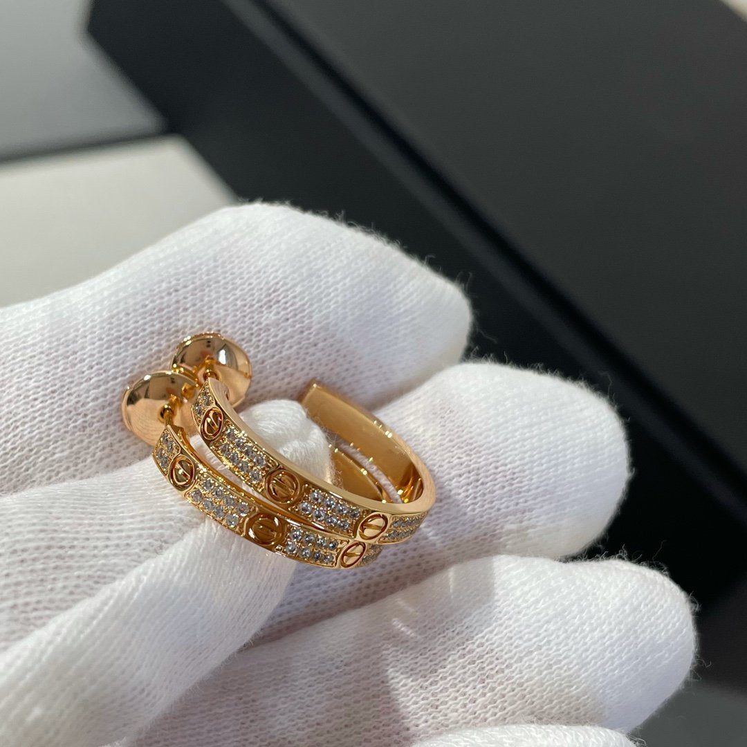 [Aurora]LOVE DIAMOND PINK GOLD HOOP EARRINGS