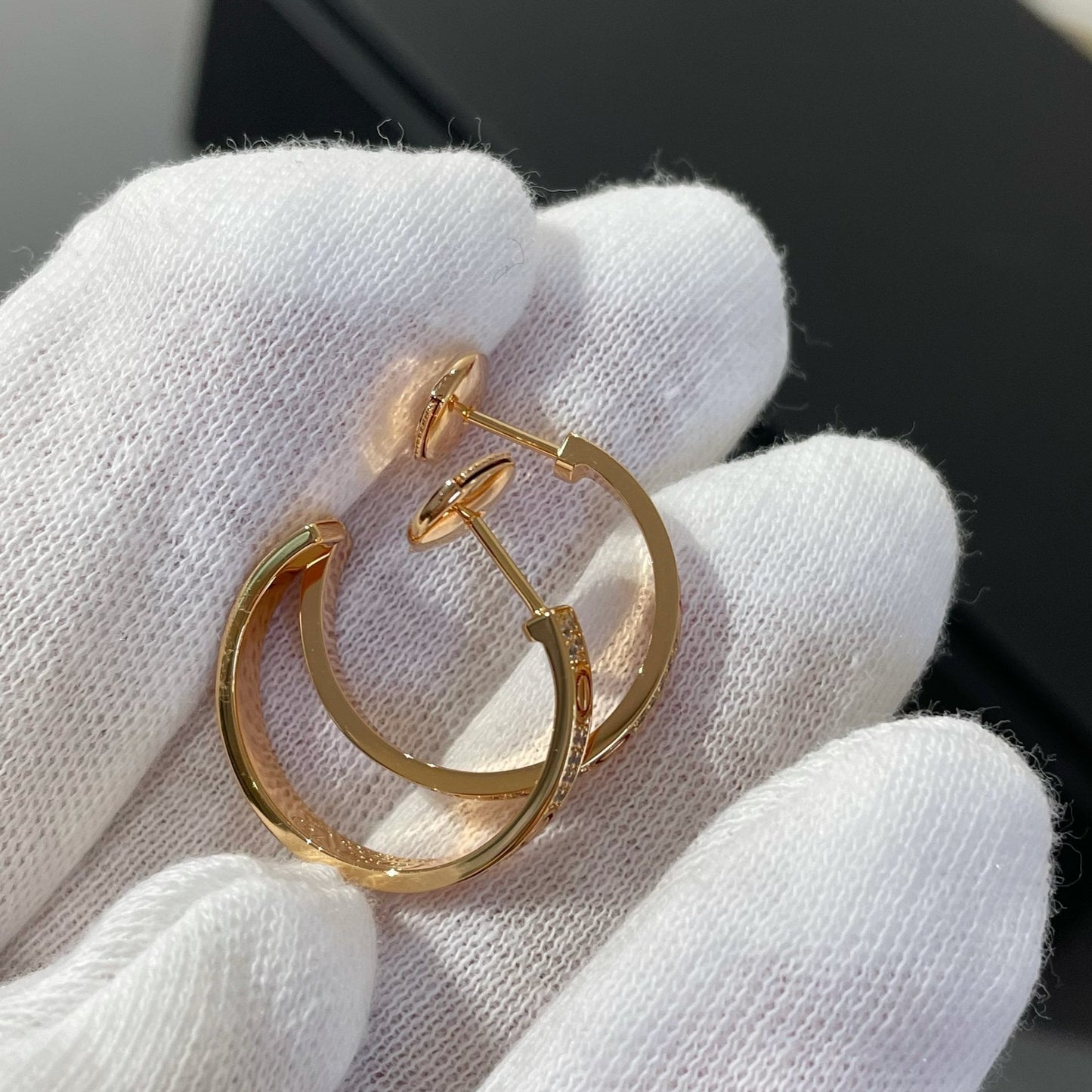 [Aurora]LOVE DIAMOND PINK GOLD HOOP EARRINGS