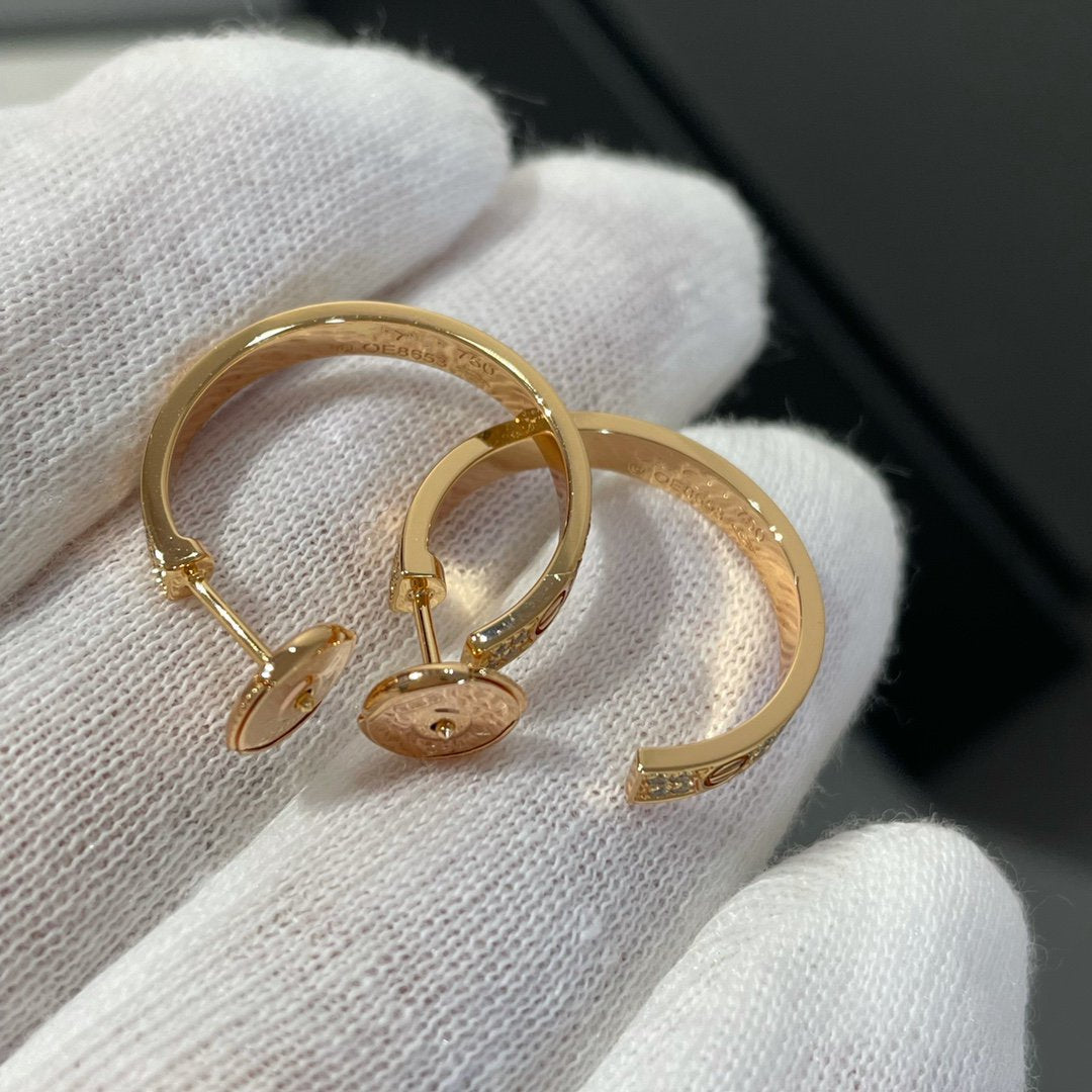 [Aurora]LOVE DIAMOND PINK GOLD HOOP EARRINGS