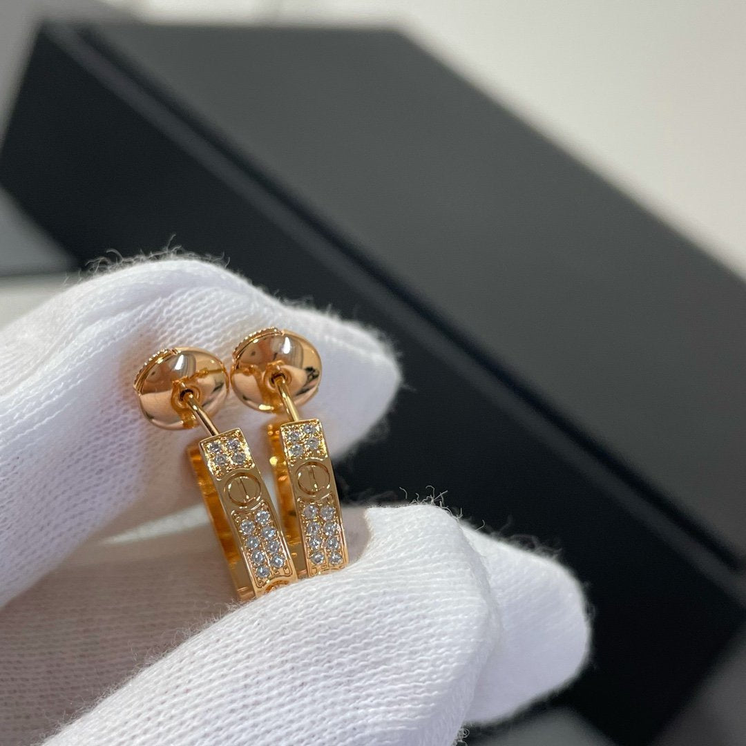 [Aurora]LOVE DIAMOND PINK GOLD HOOP EARRINGS
