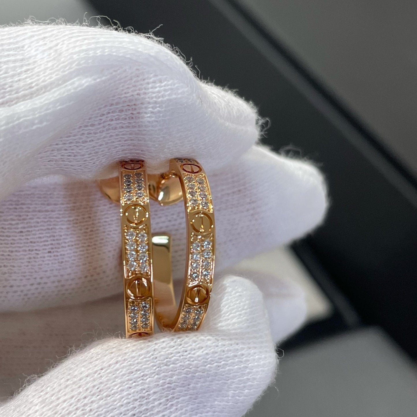 [Aurora]LOVE DIAMOND PINK GOLD HOOP EARRINGS