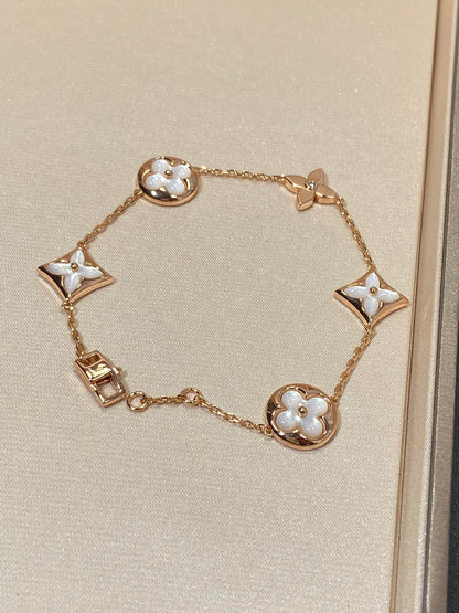 [Aurora]STAR AND SUN 5 MOTIF MOP PINK GOLD BRACELET
