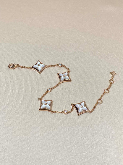 [Aurora]STAR 4 MOTIF MOP DIAMOND PINK GOLD BRACELET