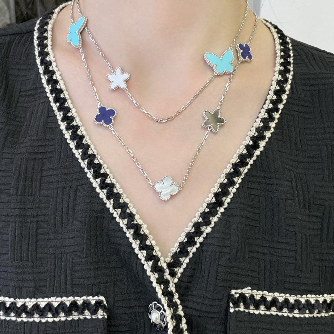 [Aurora]LUCKY CLOVER SILVER 11 MOTIF NECKLACE