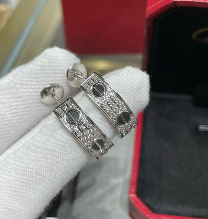 [Aurora]LOVE CERAMIC DIAMOND PAVED SILVER EARRINGS