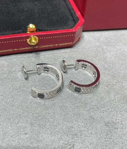 [Aurora]LOVE CERAMIC DIAMOND PAVED SILVER EARRINGS