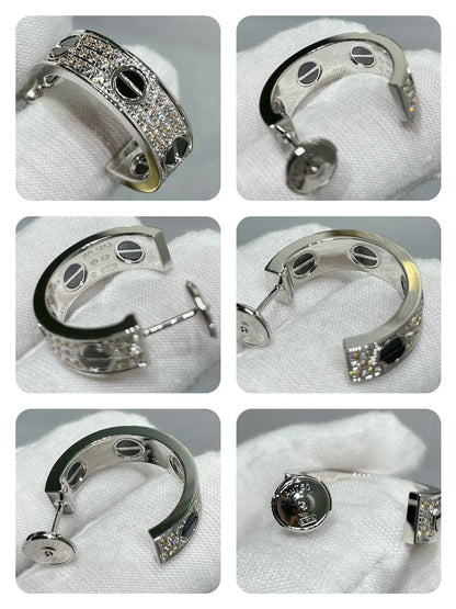 [Aurora]LOVE CERAMIC DIAMOND PAVED SILVER EARRINGS