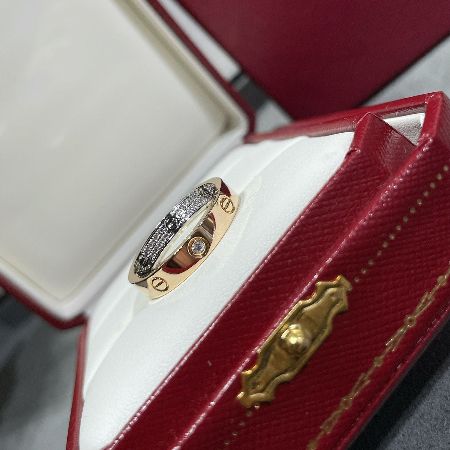 [AURORA]LOVE PINK GOLD SILVER DIAMOND DOUBLE RING