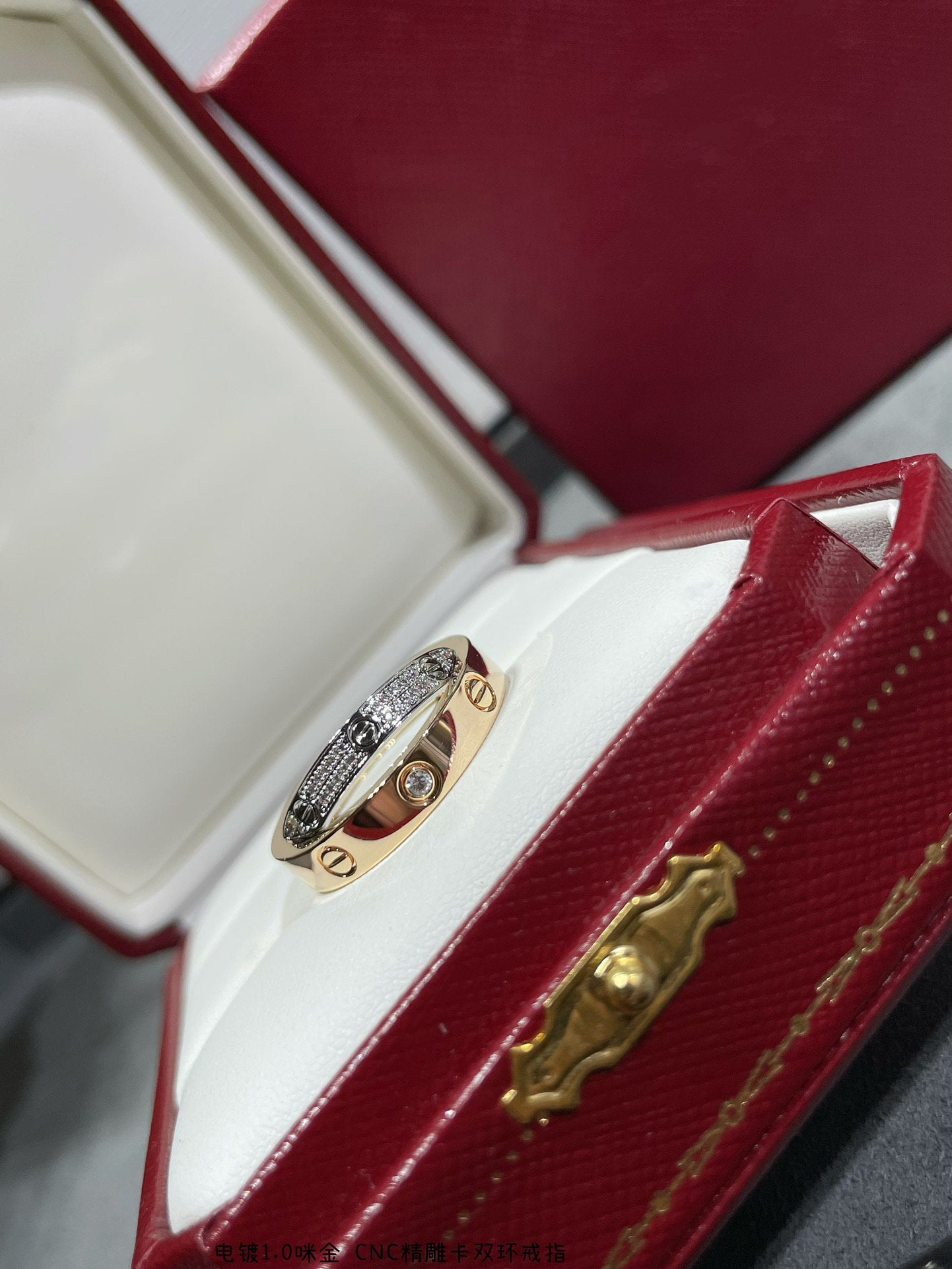 [Aurora]LOVE PINK GOLD SILVER DIAMOND DOUBLE RING
