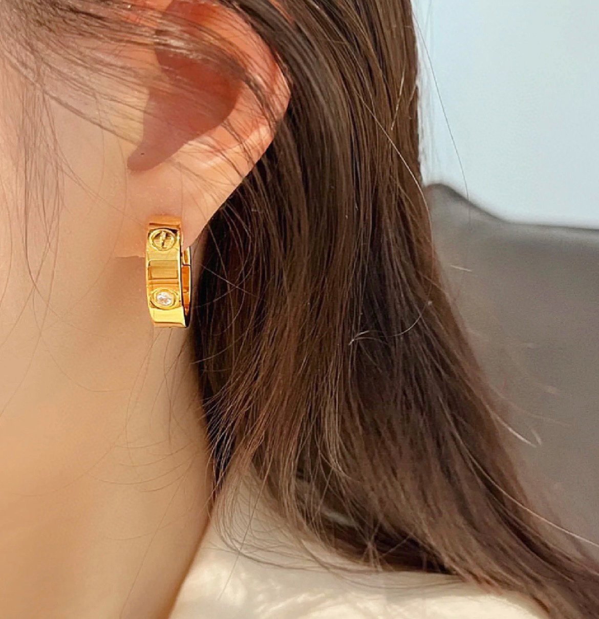 [Aurora]LOVE 5.5MM 1 DIAMOND EARRINGS