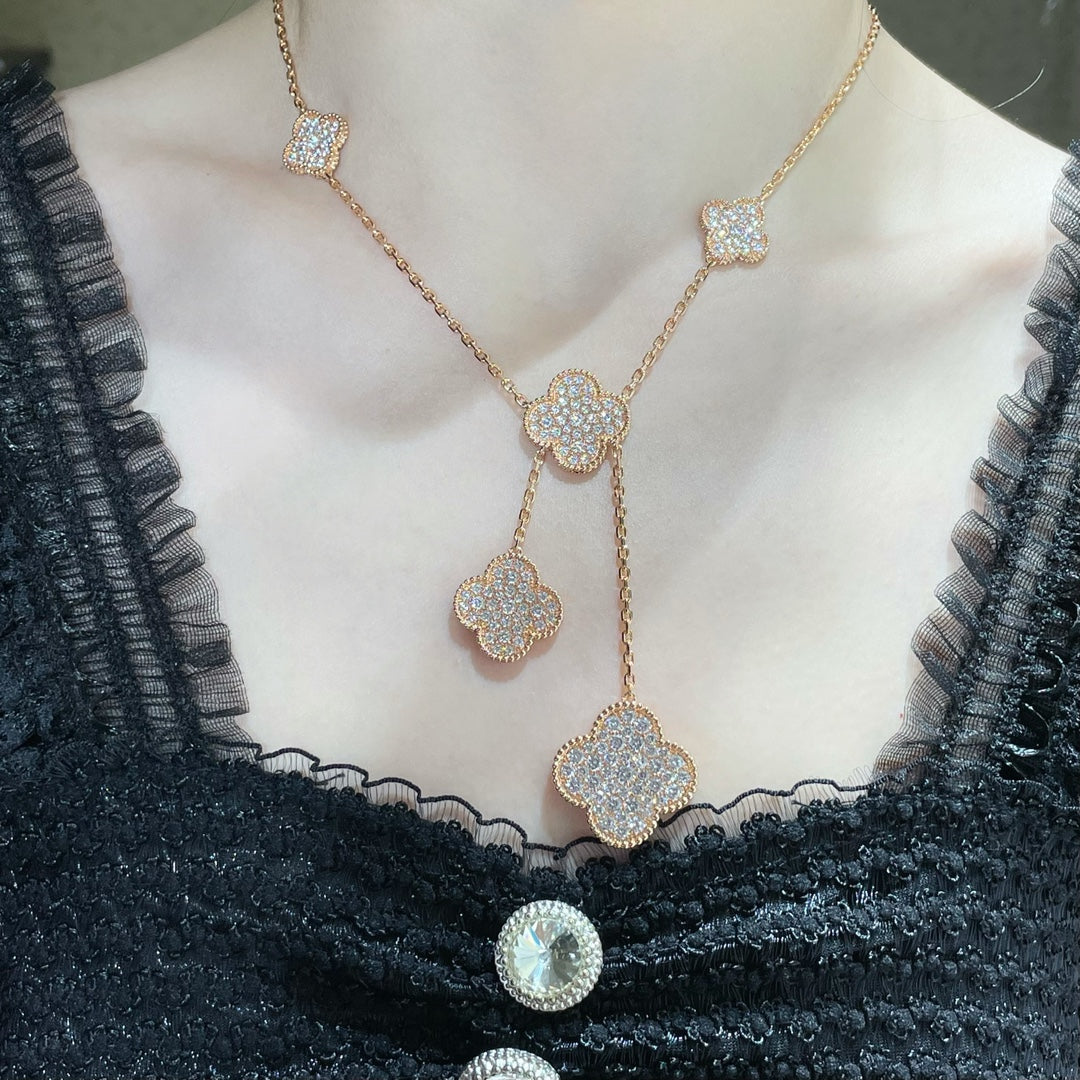 [Aurora]CLOVER 6 MOTIF DIAMOND PAVED NECKLACE