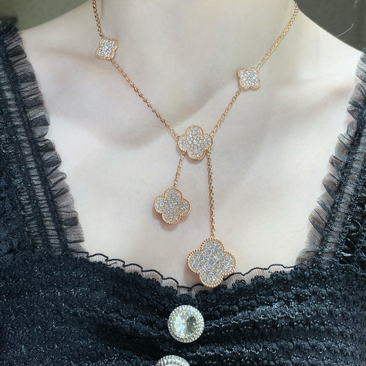 [Aurora]CLOVER 6 MOTIF DIAMOND PAVED NECKLACE