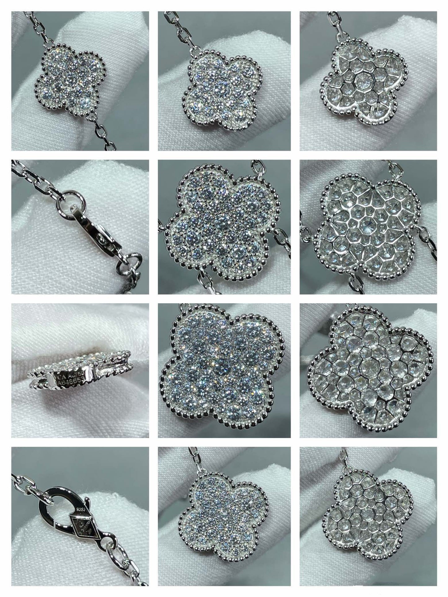 [Aurora]CLOVER 6 MOTIF DIAMOND PAVED NECKLACE