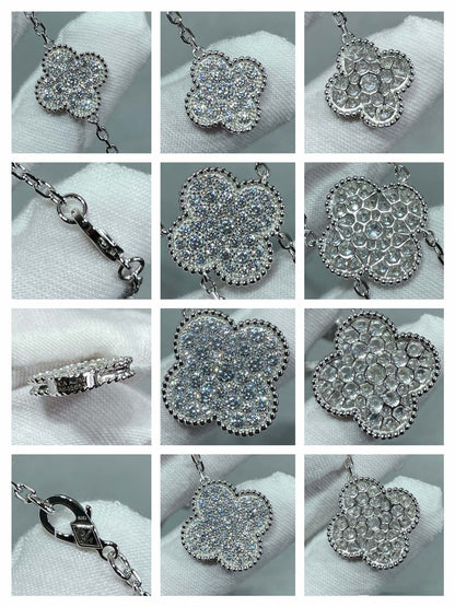[Aurora]CLOVER 6 MOTIF DIAMOND PAVED NECKLACE