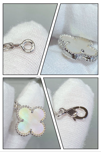 [AURORA]CLOVER 5 MOTIF WHITE MOP SILVER BRACELET