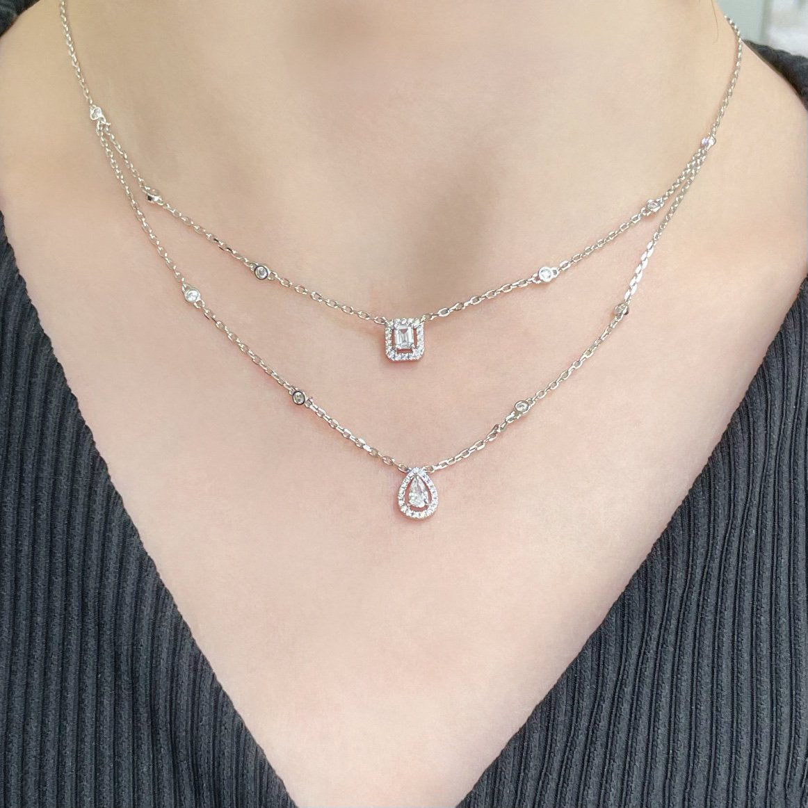 [AURORA]MY TWIN 2 ROW DIAMOND NECKLACE
