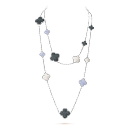 [Aurora]CLOVER 16 MOTIF CHALCEDONY MOP SILVER NECKLACE