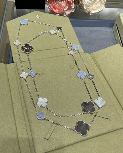 [Aurora]CLOVER 16 MOTIF CHALCEDONY MOP SILVER NECKLACE