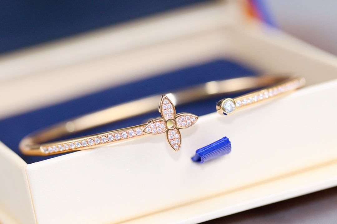 [Aurora]IDYLLE PINK GOLD OPEN BRACELET DIAMOND PAVED
