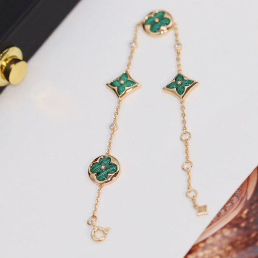 [Aurora]STAR AND SUN 4 MOTIF PINK GOLD MALACHITE BRACELET