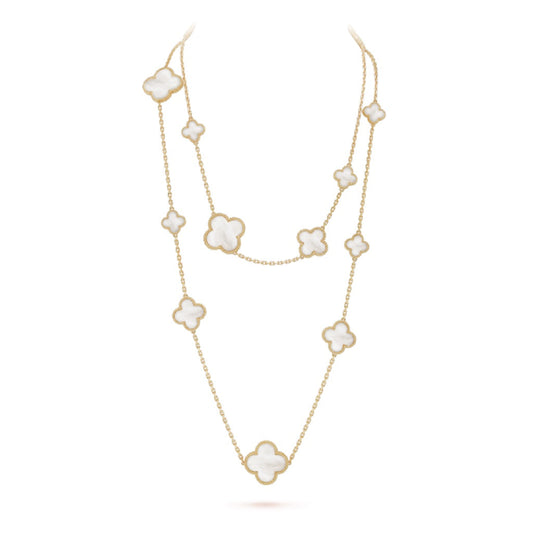 [Aurora]CLOVER 16 MOTIF WHITE MOP GOLD NECKLACE
