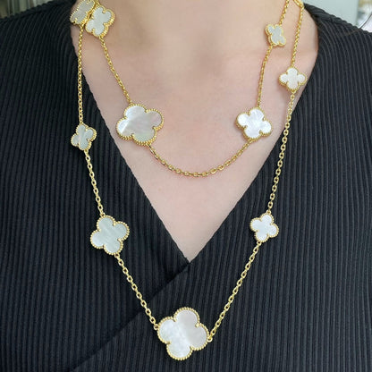 [Aurora]CLOVER 16 MOTIF WHITE MOP GOLD NECKLACE