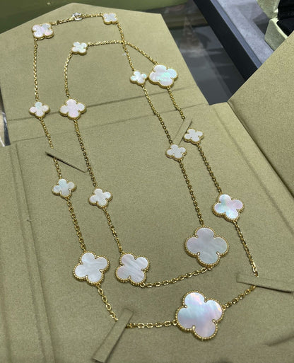 [Aurora]CLOVER 16 MOTIF WHITE MOP GOLD NECKLACE