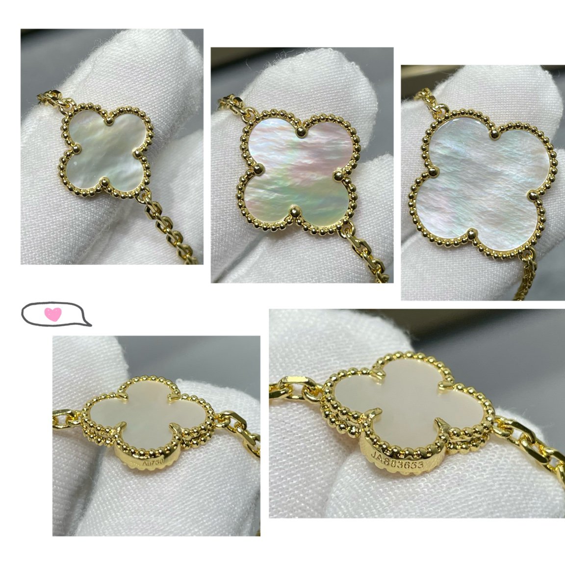 [Aurora]CLOVER 16 MOTIF WHITE MOP GOLD NECKLACE