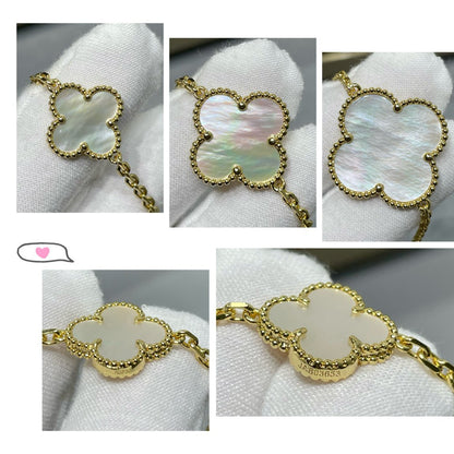 [Aurora]CLOVER 16 MOTIF WHITE MOP GOLD NECKLACE