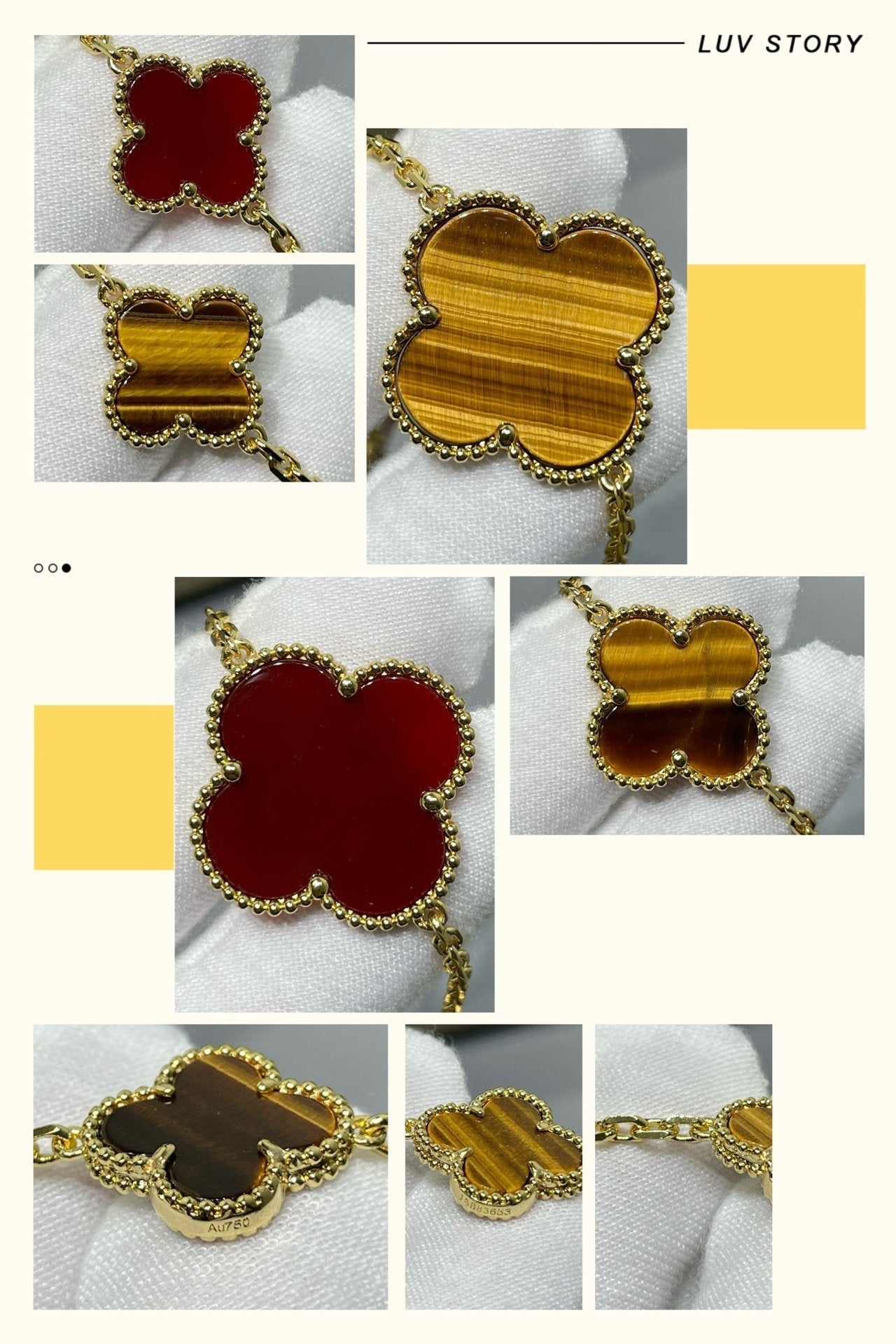 [Aurora]CLOVER 16 MOTIF CARNELIAN TIGER EYE ROSE GOLD NECKLACE