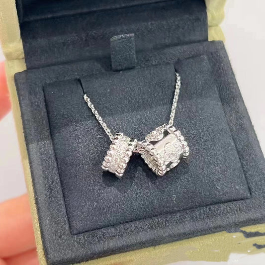 [Aurora]PERLEE DOUBLE PENDANT SILVER DIAMOND NECKLACE