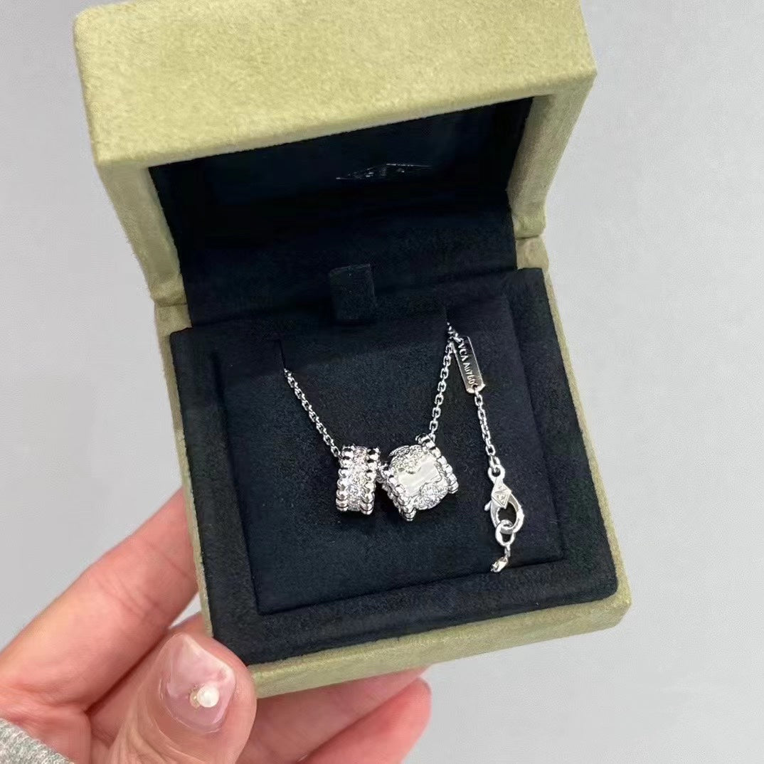 [Aurora]PERLEE DOUBLE PENDANT SILVER DIAMOND NECKLACE