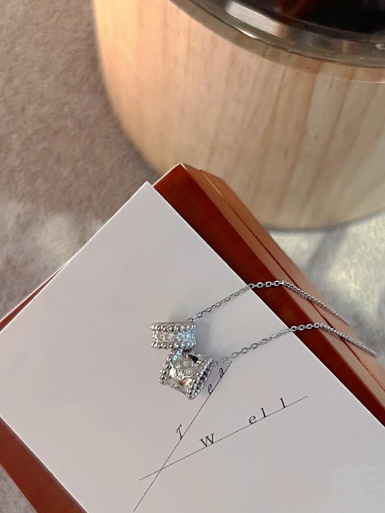 [Aurora]PERLEE DOUBLE PENDANT SILVER DIAMOND NECKLACE