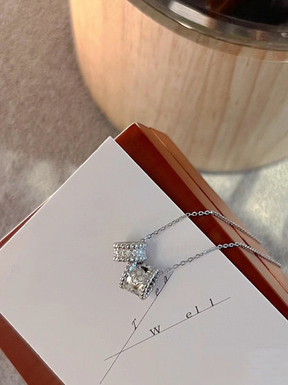 [Aurora]PERLEE DOUBLE PENDANT SILVER DIAMOND NECKLACE