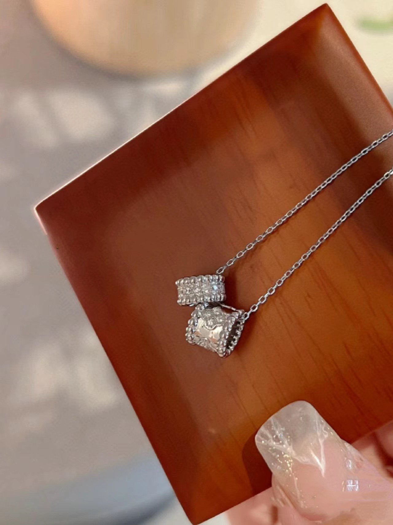 [Aurora]PERLEE DOUBLE PENDANT SILVER DIAMOND NECKLACE