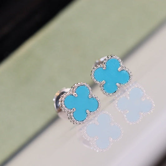 [Aurora]CLOVER MINI TURQUOISE SILVER STUD EARRINGS