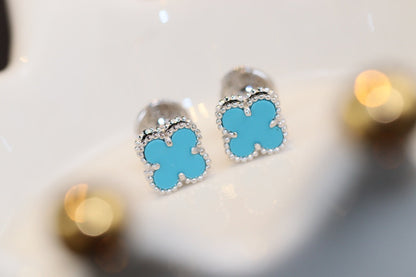 [Aurora]CLOVER MINI TURQUOISE SILVER STUD EARRINGS