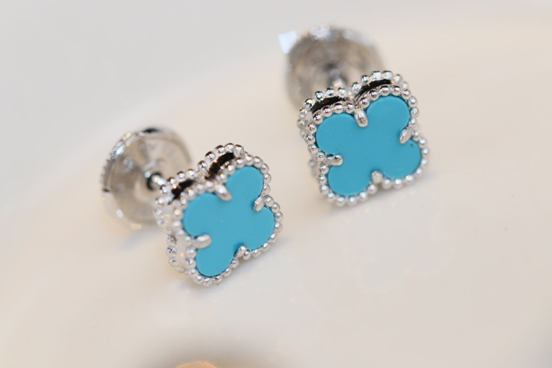[Aurora]CLOVER MINI TURQUOISE SILVER STUD EARRINGS