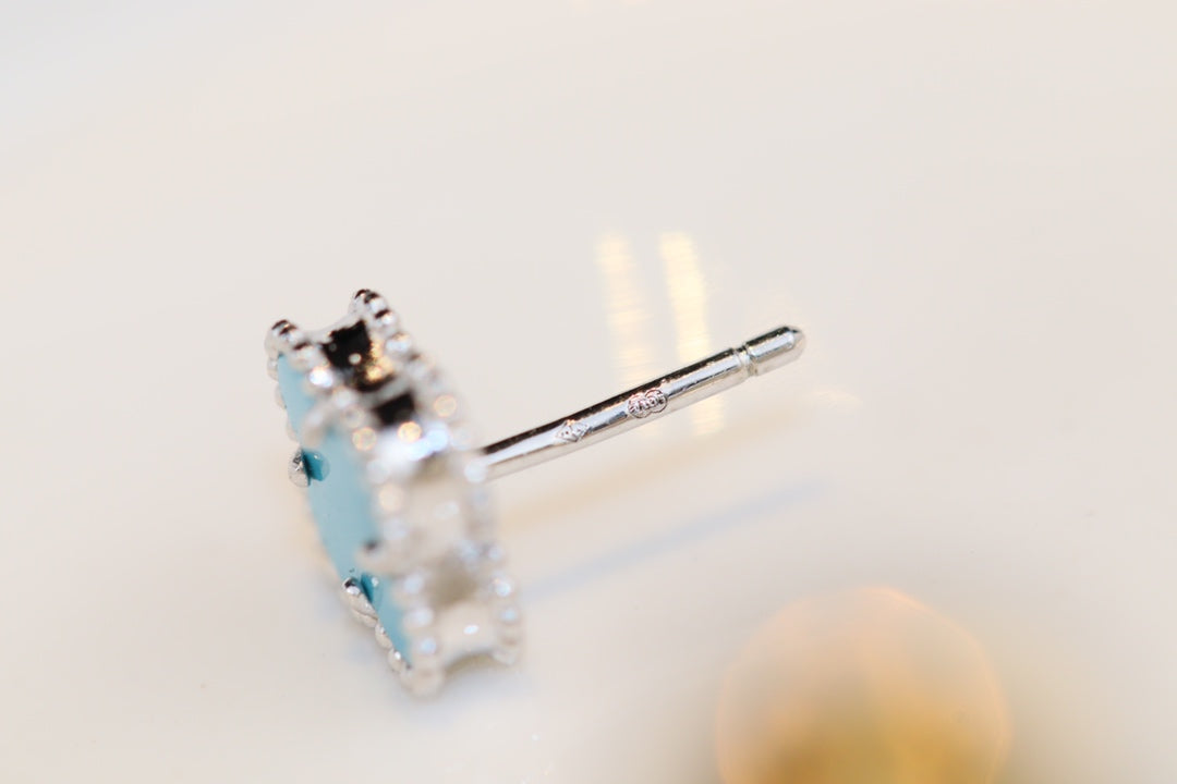 [Aurora]CLOVER MINI TURQUOISE SILVER STUD EARRINGS