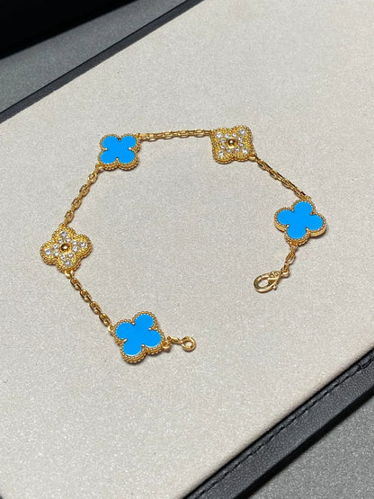 [AURORA] CLOVER 5 MOTIF BLUE AGATE BRACELET COLLECTION