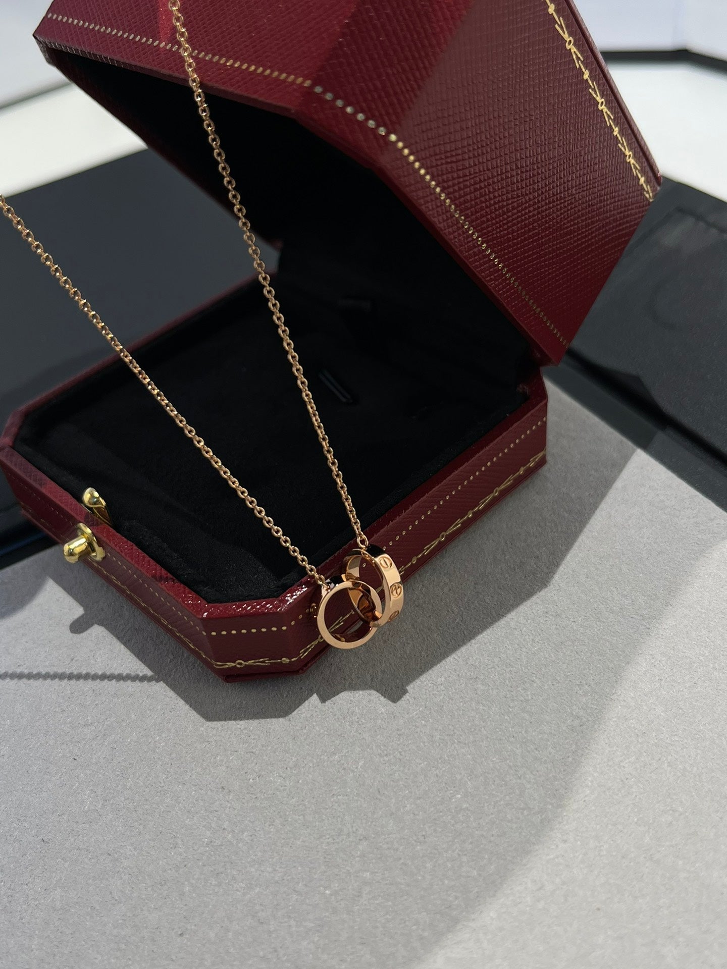 [Aurora]LOVE NECKLACE DOUBLE RING PINK GOLD