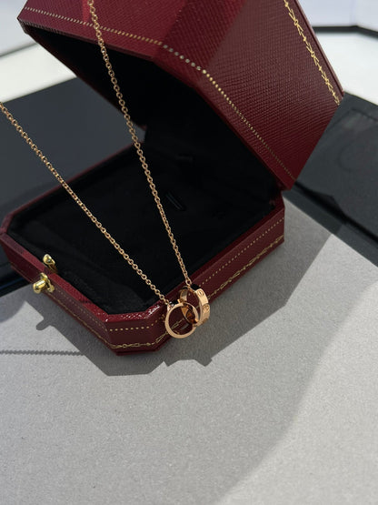 [Aurora]LOVE NECKLACE DOUBLE RING PINK GOLD