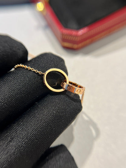 [Aurora]LOVE NECKLACE DOUBLE RING PINK GOLD