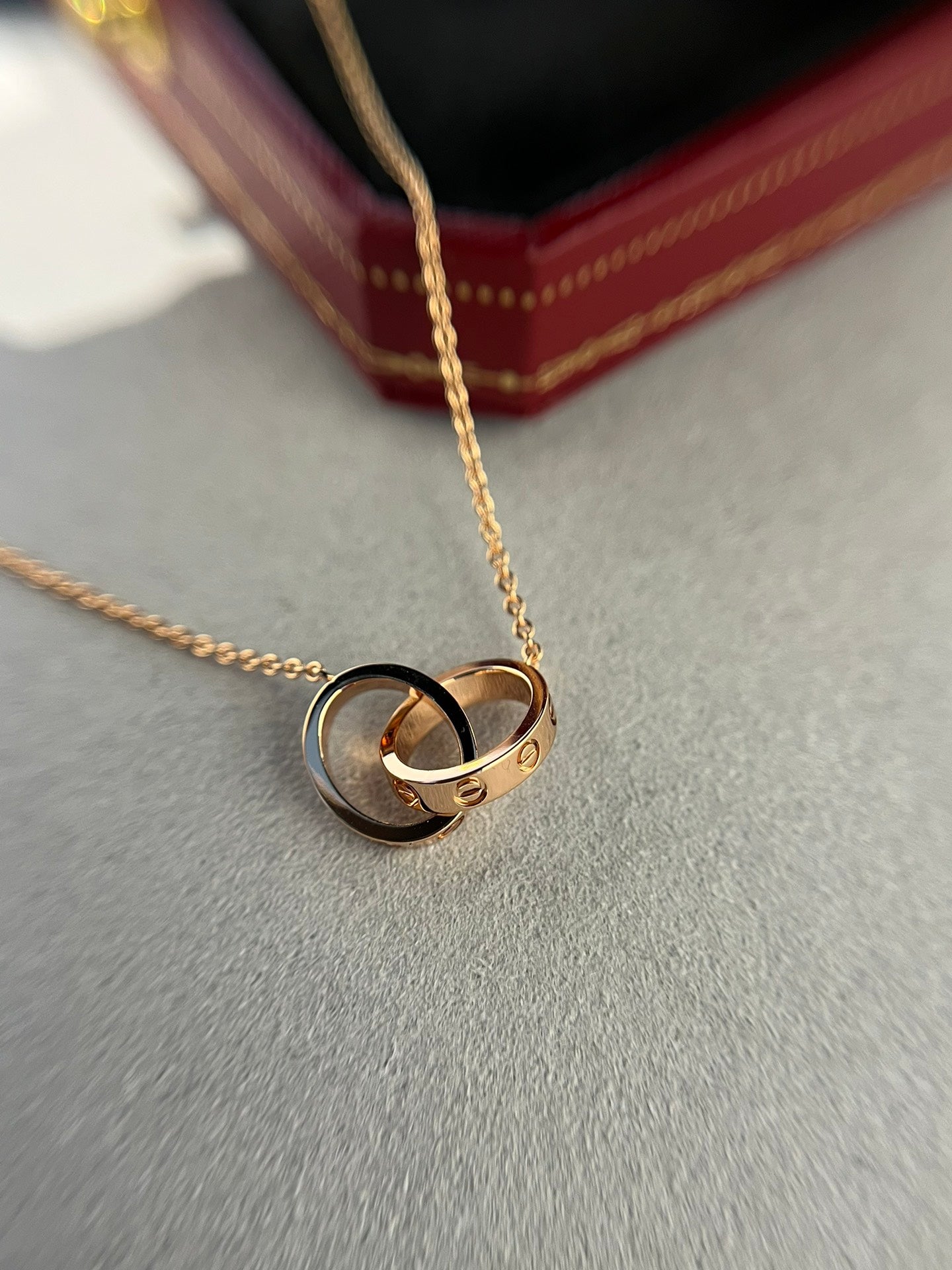 [Aurora]LOVE NECKLACE DOUBLE RING PINK GOLD