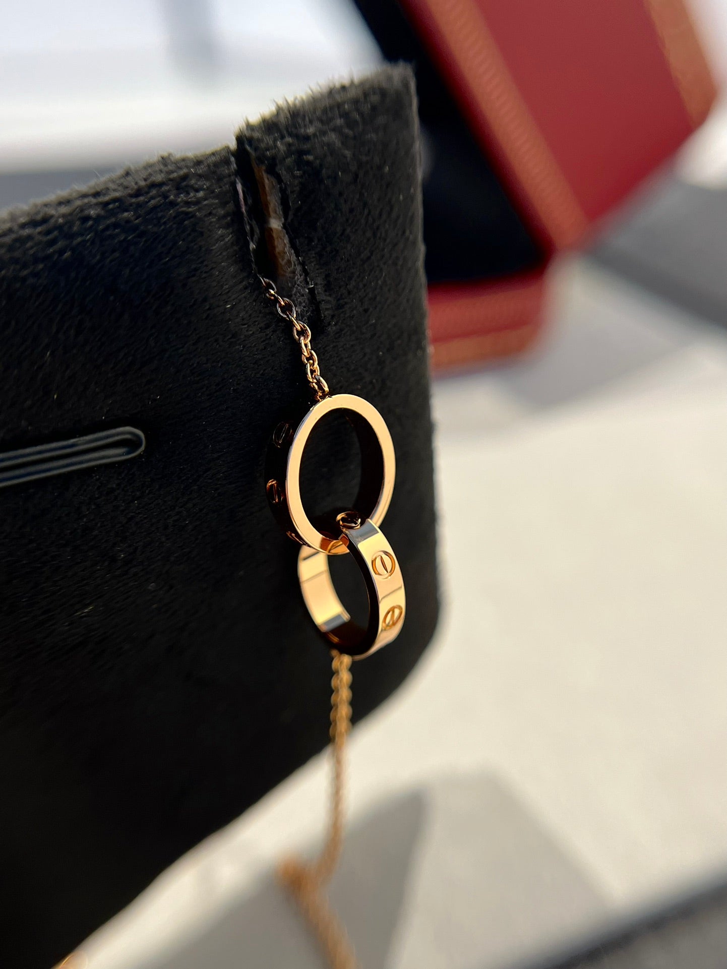 [Aurora]LOVE NECKLACE DOUBLE RING PINK GOLD