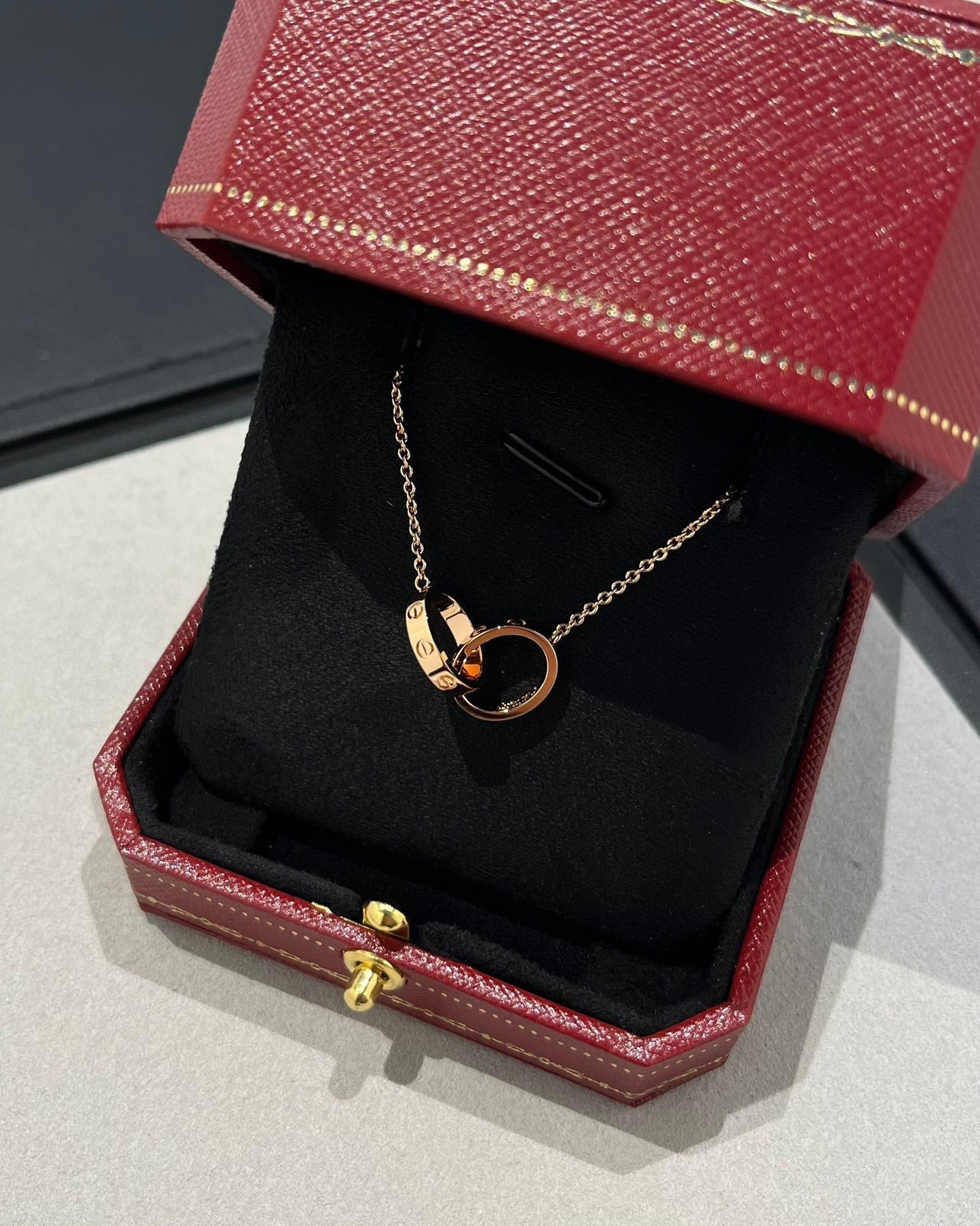 [Aurora]LOVE NECKLACE DOUBLE RING PINK GOLD
