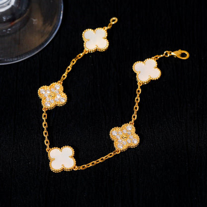 [AURORA]CLOVER BRACELET 5 MOTIF WHITE MOP DIAMOND