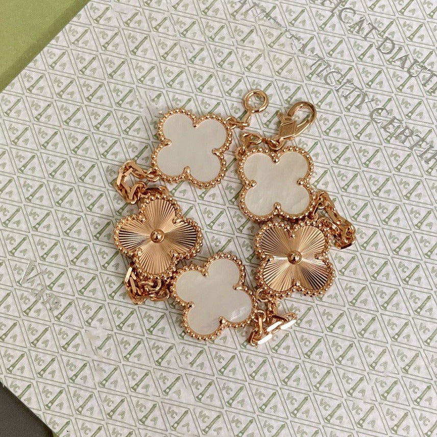 [Aurora]CLOVER 5 MOTIF WHITE MOP LASER BRACELET