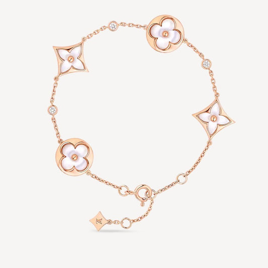 [Aurora]STAR AND SUN 4 MOTIF WHITE MOP PINK GOLD BRACELET
